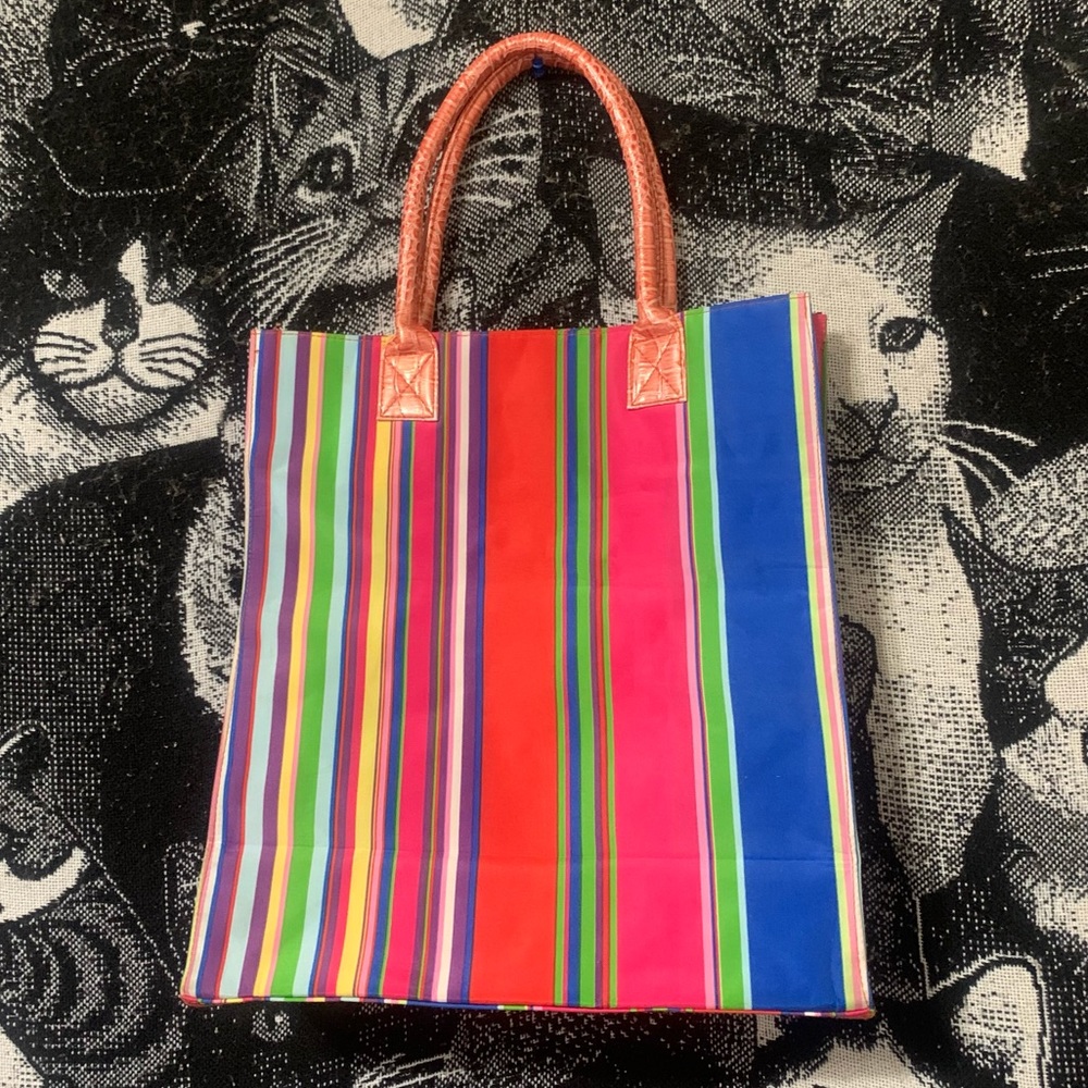 Colorful Fun Y2K Striped Beach Tote Bag